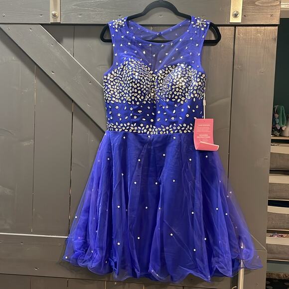 NWT Royal Blue Short Homecoming Dress Mini beaded chiffon Size L/XL - Picture 6 of 16